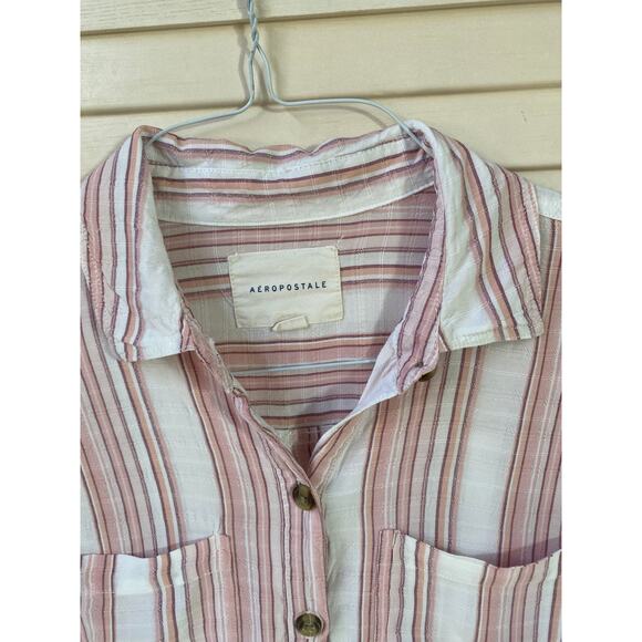 Aeropostale Shirt Cropped Button Down Striped Pink Relaxed Fit Size Small - Picture 9 of 9